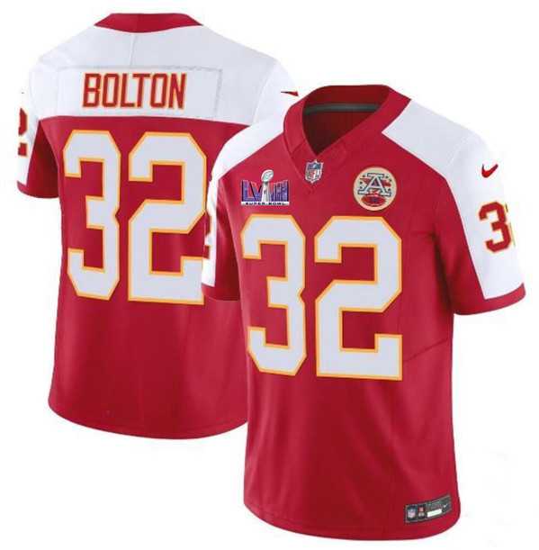 Men & Women & Youth Kansas City Chiefs #32 Nick Bolton Red White 2024 F.U.S.E. Super Bowl LVIII Patch Vapor Untouchable Limited Jersey